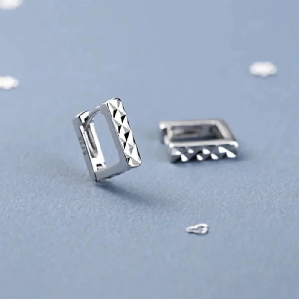 925 Sterling Silver Diamond Cut Huggie Hoop Earrings Square Hoop Earrings